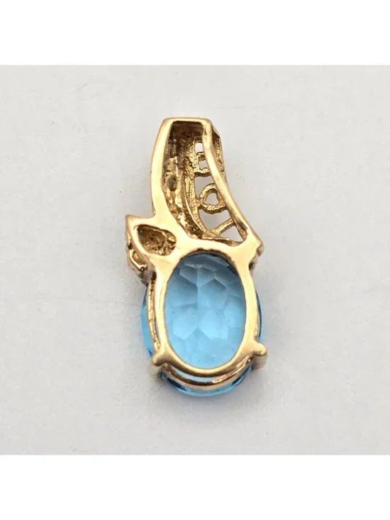 10K Yellow Gold Diamond & Blue Topaz 'I Love You' Slide Pendant - Picture 3 of 11